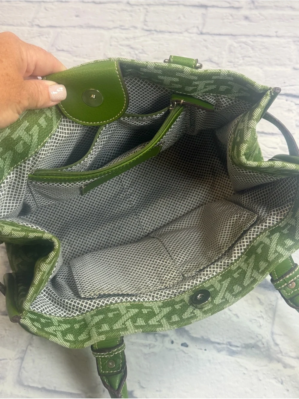 Vintage Izod Monogram Canvas and Leather Trim Green Hobo/Satchel Bag.